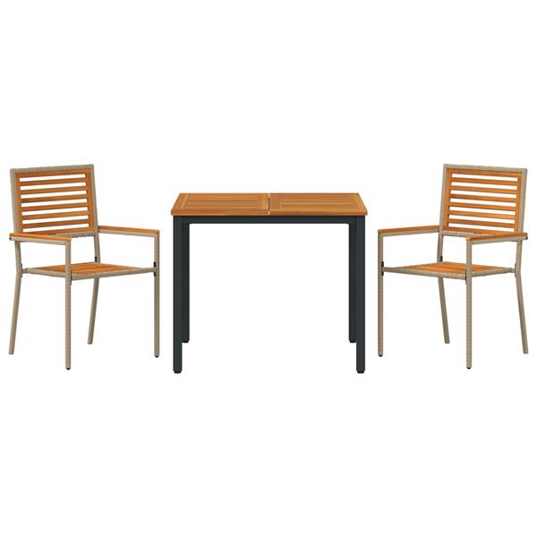 Grote foto vidaxl 3 delige tuinset beige poly rattan acacia tuin en terras tuinmeubelen