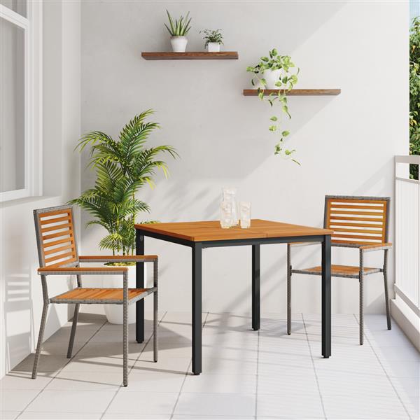 Grote foto vidaxl 3 delige tuinset grijs poly rattan acacia tuin en terras tuinmeubelen