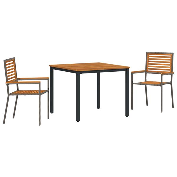 Grote foto vidaxl 3 delige tuinset grijs poly rattan acacia tuin en terras tuinmeubelen