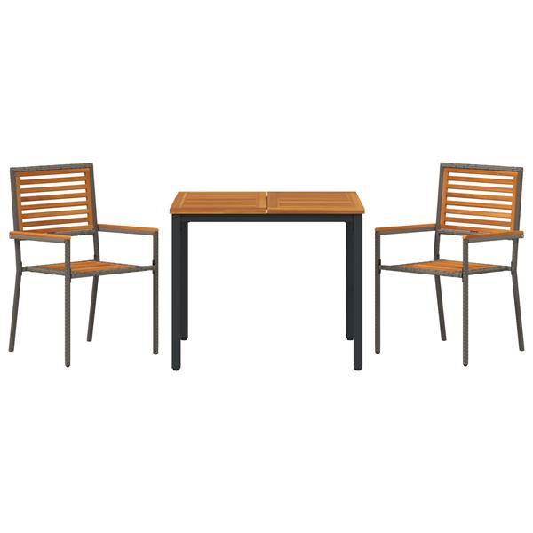 Grote foto vidaxl 3 delige tuinset grijs poly rattan acacia tuin en terras tuinmeubelen