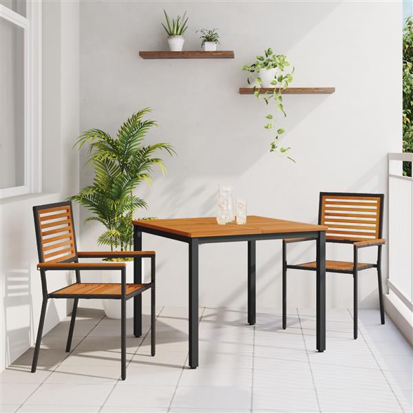 Grote foto vidaxl 3 delige tuin eetset in het zwart van poly rattan en acacia tuin en terras tuinmeubelen