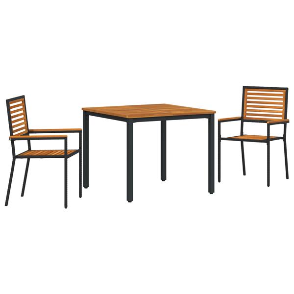 Grote foto vidaxl 3 delige tuin eetset in het zwart van poly rattan en acacia tuin en terras tuinmeubelen