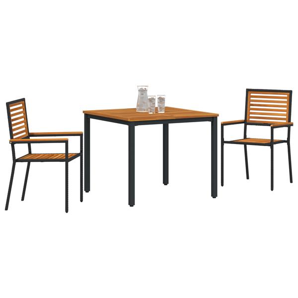 Grote foto vidaxl 3 delige tuin eetset in het zwart van poly rattan en acacia tuin en terras tuinmeubelen
