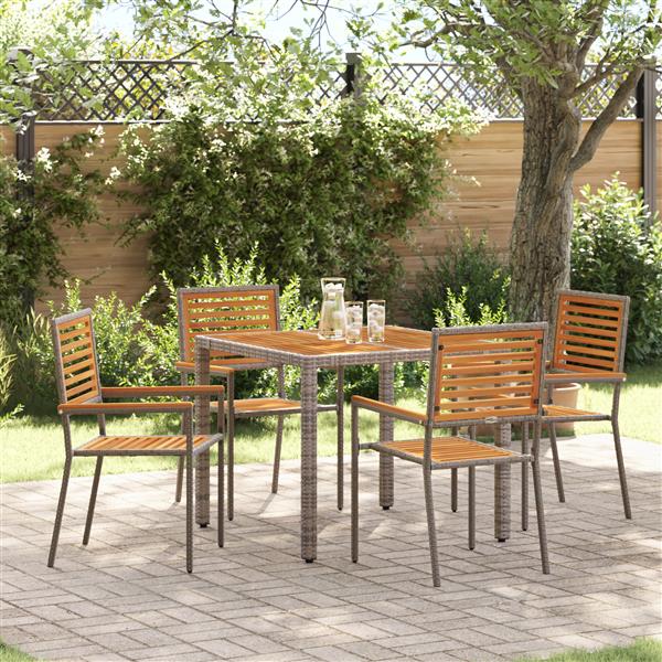 Grote foto vidaxl 5 delige tuin eetset grijs poly rattan acacia tuin en terras tuinmeubelen