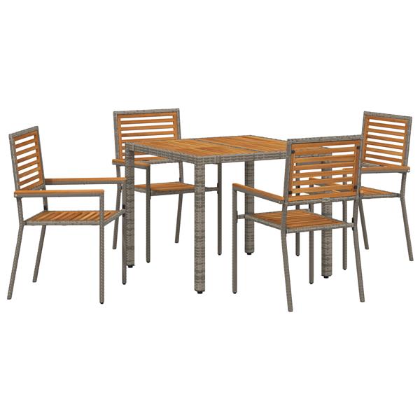 Grote foto vidaxl 5 delige tuin eetset grijs poly rattan acacia tuin en terras tuinmeubelen