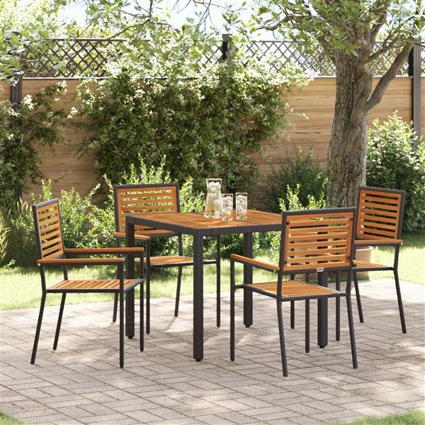 Grote foto vidaxl 5 delige tuin eettafel set zwart poly rattan acacia tuin en terras tuinmeubelen