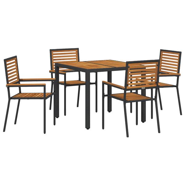 Grote foto vidaxl 5 delige tuin eettafel set zwart poly rattan acacia tuin en terras tuinmeubelen