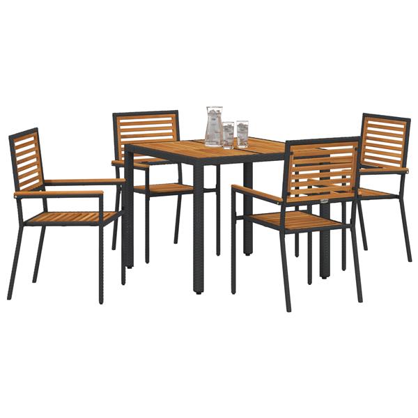 Grote foto vidaxl 5 delige tuin eettafel set zwart poly rattan acacia tuin en terras tuinmeubelen