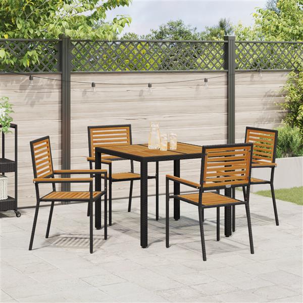 Grote foto vidaxl 5 delige tuin eettafel set zwart poly rattan acacia tuin en terras tuinmeubelen