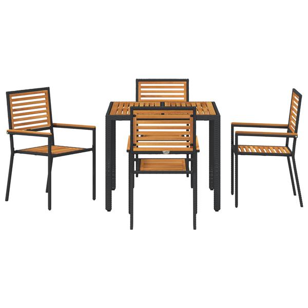 Grote foto vidaxl 5 delige tuin eettafel set zwart poly rattan acacia tuin en terras tuinmeubelen