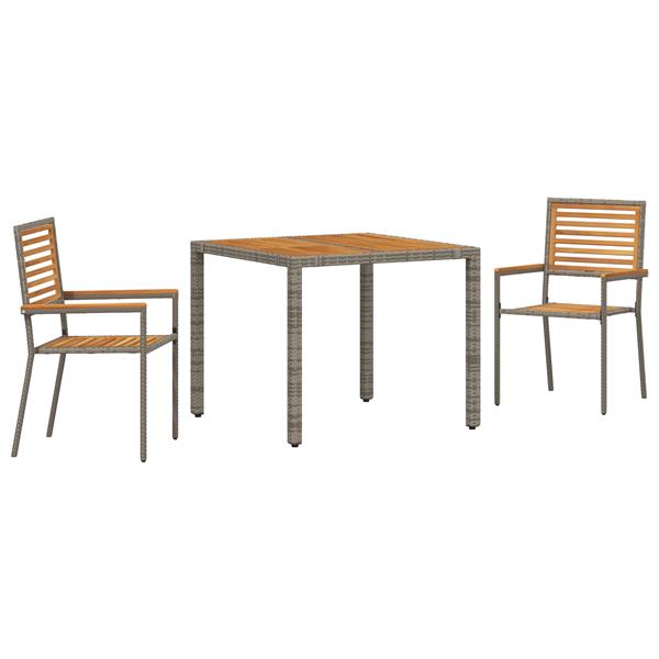 Grote foto vidaxl 3 delige tuin eetset grijs poly rattan en acacia tuin en terras tuinmeubelen