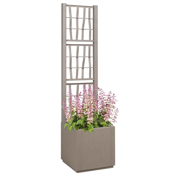 Grote foto vidaxl plantenbak met latwerk 36x36x140 cm polypropeen lichtbruin tuin en terras overige tuin en terras