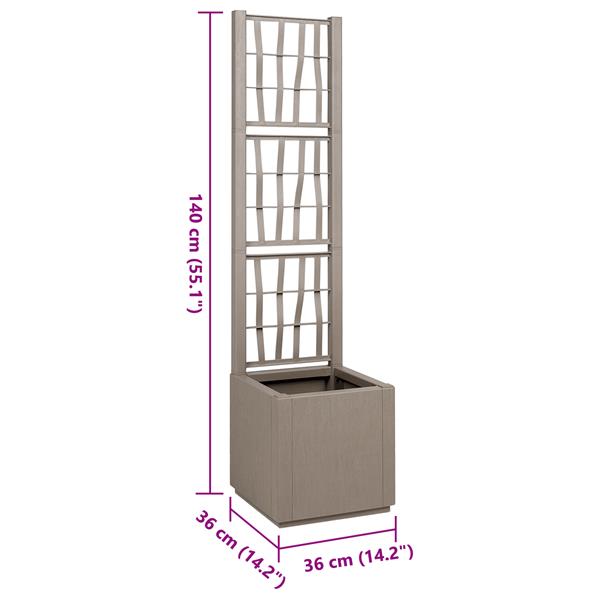 Grote foto vidaxl plantenbak met latwerk 36x36x140 cm polypropeen lichtbruin tuin en terras overige tuin en terras