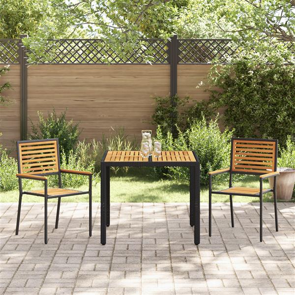 Grote foto vidaxl 3 delige tuinset zwarte poly riet en acacia tuin en terras tuinmeubelen