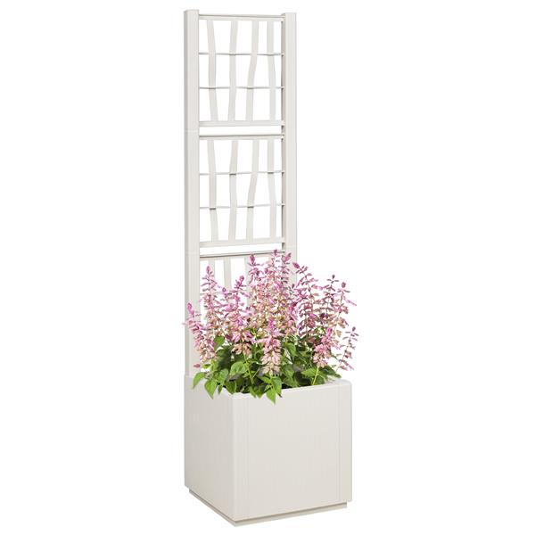 Grote foto vidaxl plantenbak met latwerk 36x36x140 cm polypropeen wit tuin en terras overige tuin en terras