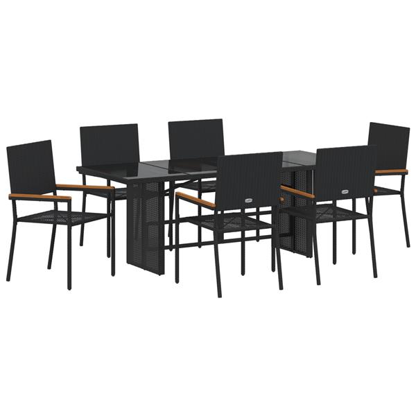 Grote foto vidaxl 7 delige tuinset poly rattan zwart tuin en terras tuinmeubelen