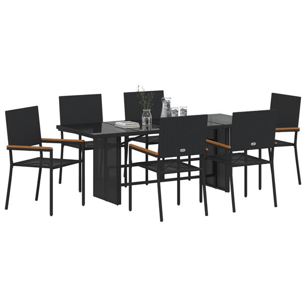 Grote foto vidaxl 7 delige tuinset poly rattan zwart tuin en terras tuinmeubelen