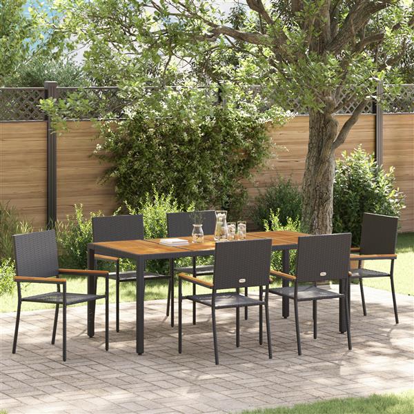 Grote foto vidaxl 7 delige tuinset zwart poly rattan tuin en terras tuinmeubelen