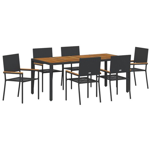 Grote foto vidaxl 7 delige tuinset zwart poly rattan tuin en terras tuinmeubelen