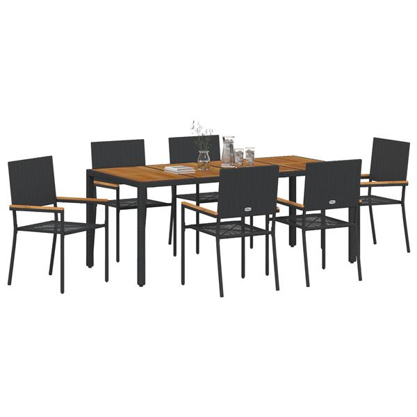 Grote foto vidaxl 7 delige tuinset zwart poly rattan tuin en terras tuinmeubelen