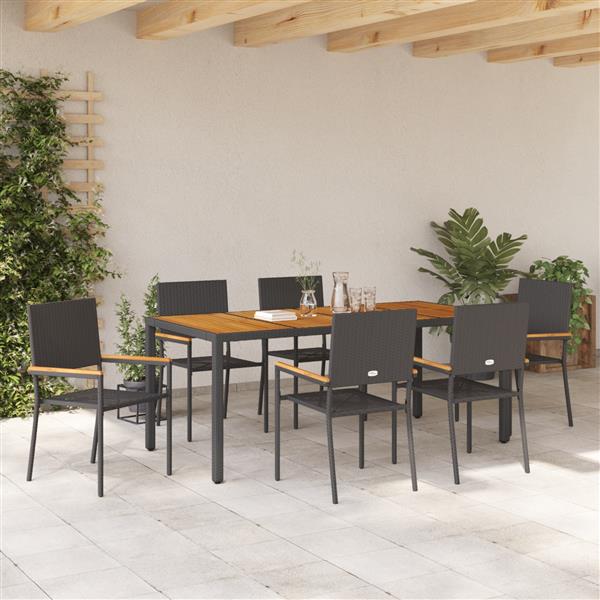 Grote foto vidaxl 7 delige tuinset zwart poly rattan tuin en terras tuinmeubelen