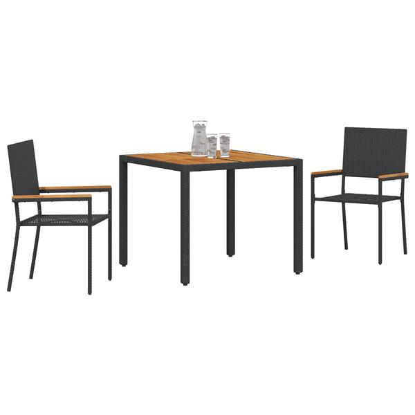 Grote foto vidaxl 3 delige tuin eetset zwart poly rattan tuin en terras tuinmeubelen