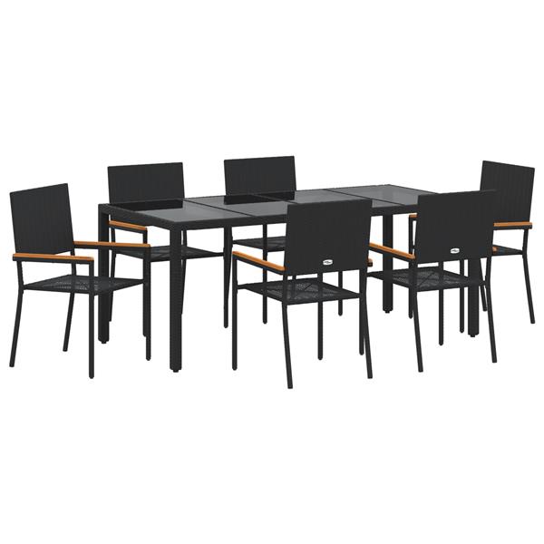 Grote foto vidaxl 7 delige tuinset poly rattan zwart tuin en terras tuinmeubelen