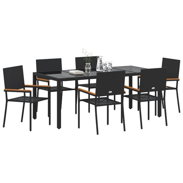 Grote foto vidaxl 7 delige tuinset poly rattan zwart tuin en terras tuinmeubelen