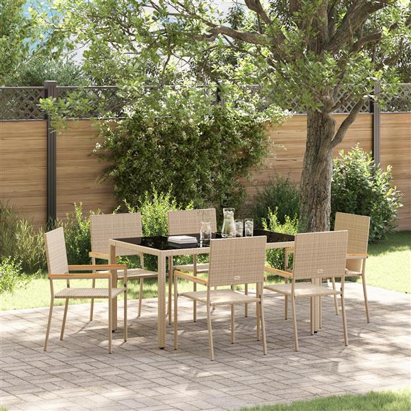 Grote foto vidaxl 7 delige tuinset poly rattan beige tuin en terras tuinmeubelen