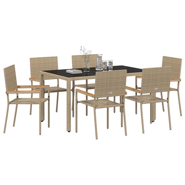 Grote foto vidaxl 7 delige tuinset poly rattan beige tuin en terras tuinmeubelen