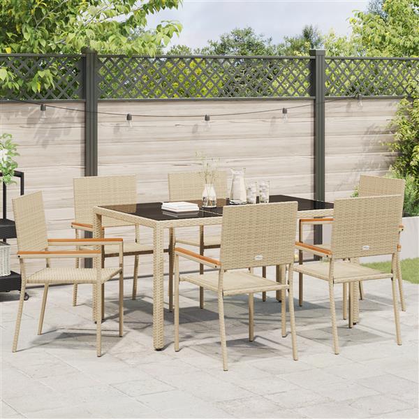 Grote foto vidaxl 7 delige tuinset poly rattan beige tuin en terras tuinmeubelen