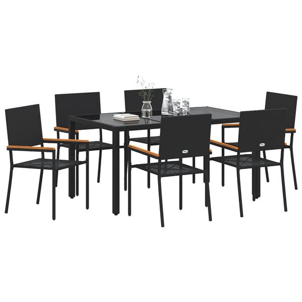 Grote foto vidaxl 7 delige tuinset poly rattan zwart tuin en terras tuinmeubelen
