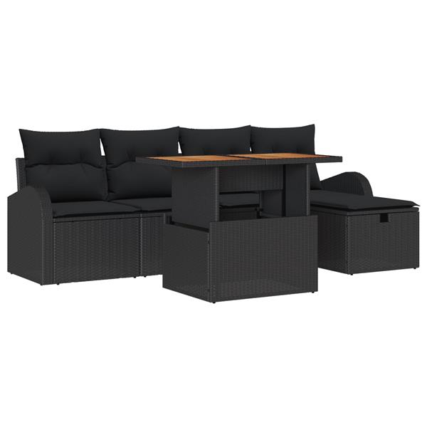 Grote foto vidaxl 6 delige tuinset met kussens zwart poly rattan tuin en terras tuinmeubelen