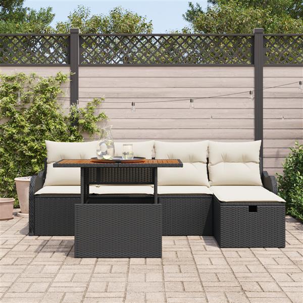 Grote foto vidaxl 6 delige tuinbankenset met kussens poly rattan zwart tuin en terras tuinmeubelen