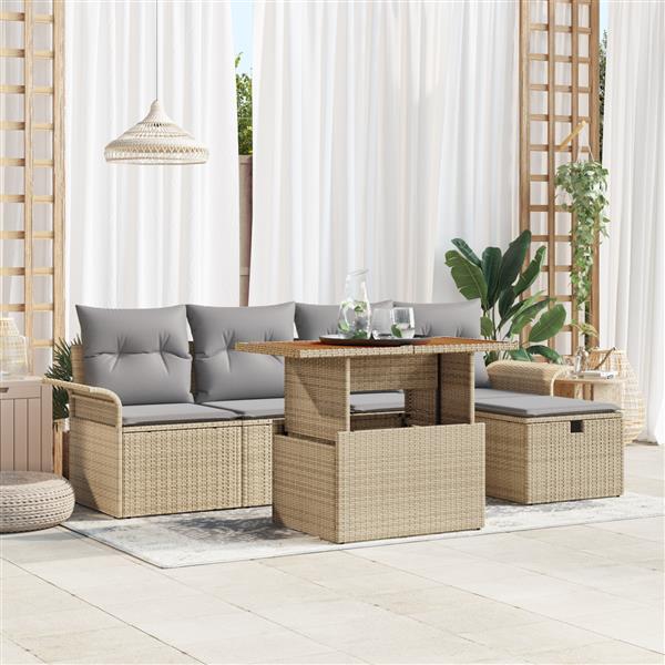 Grote foto vidaxl 6 delige tuinset met kussens in beige poly rattan tuin en terras tuinmeubelen