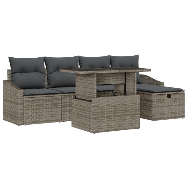 Grote foto vidaxl 6 delige tuinbankset met kussens grijs poly rattan tuin en terras tuinmeubelen