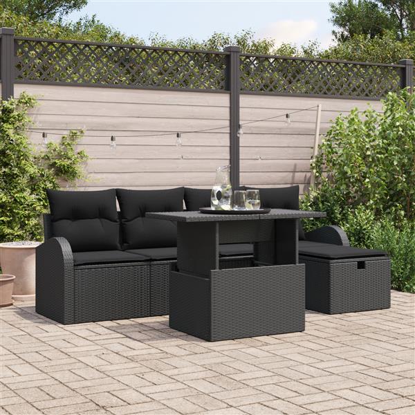 Grote foto vidaxl 6 delige tuinsofa set met kussens zwart poly rattan tuin en terras tuinmeubelen
