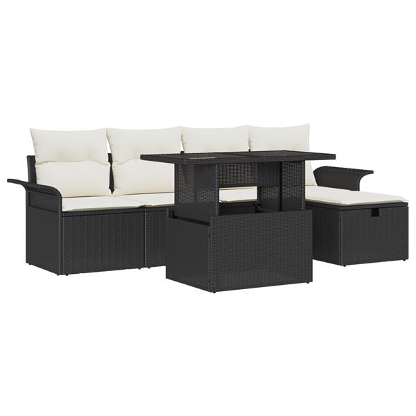 Grote foto vidaxl 6 delige tuin sofa set met kussens zwart poly rattan tuin en terras tuinmeubelen