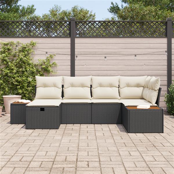 Grote foto vidaxl 6 delige tuinbankenset met kussens poly rattan zwart tuin en terras tuinmeubelen