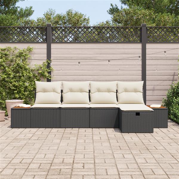 Grote foto vidaxl 5 delige tuinset met kussens zwart poly riet tuin en terras tuinmeubelen