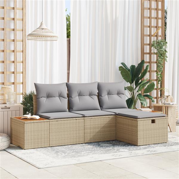 Grote foto vidaxl 4 delige tuinbankenset met kussens poly rattan beige tuin en terras tuinmeubelen