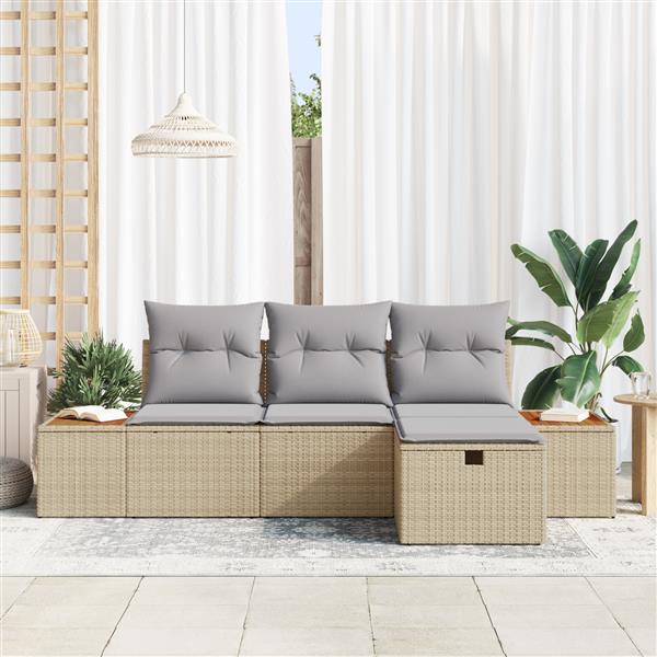 Grote foto vidaxl 4 delige tuinbankenset met kussens poly rattan beige tuin en terras tuinmeubelen