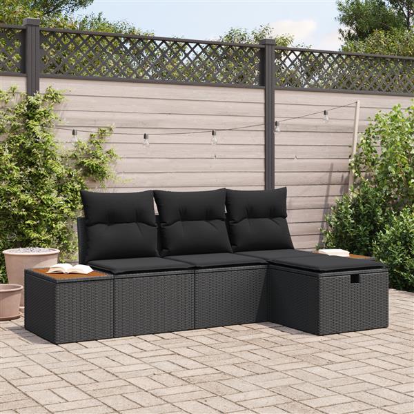 Grote foto vidaxl 4 delige tuinbankenset met kussens poly rattan zwart tuin en terras tuinmeubelen