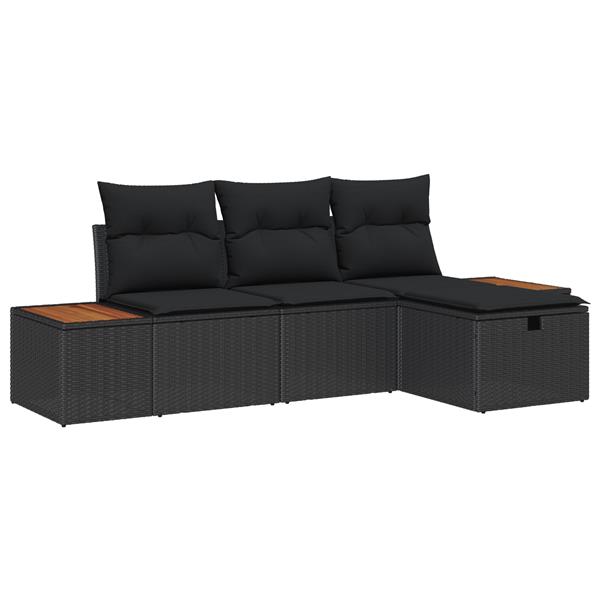 Grote foto vidaxl 4 delige tuinbankenset met kussens poly rattan zwart tuin en terras tuinmeubelen