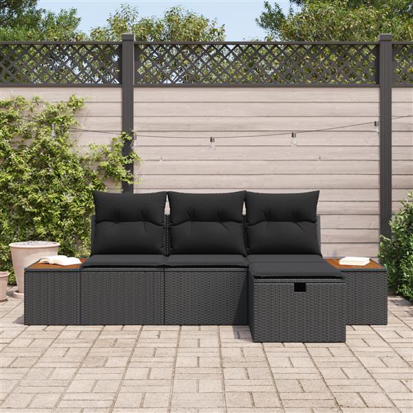 Grote foto vidaxl 4 delige tuinbankenset met kussens poly rattan zwart tuin en terras tuinmeubelen