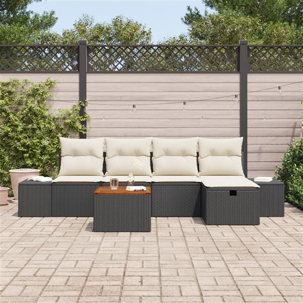 Grote foto vidaxl 9 delige tuinbankenset met kussens poly rattan zwart tuin en terras tuinmeubelen