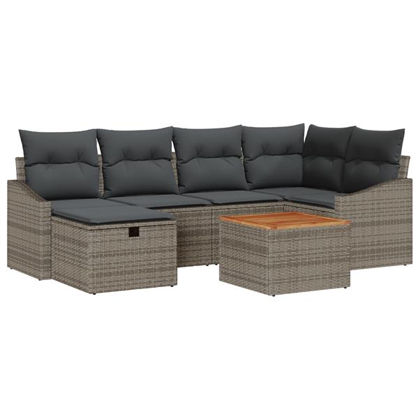 Grote foto vidaxl 7 delige tuinset met kussens in grijs poly rattan tuin en terras tuinmeubelen