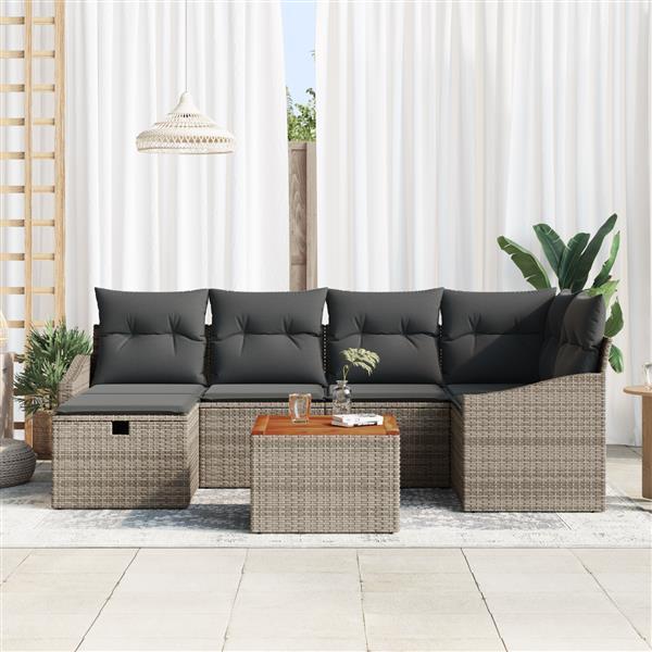Grote foto vidaxl 7 delige tuinset met kussens in grijs poly rattan tuin en terras tuinmeubelen
