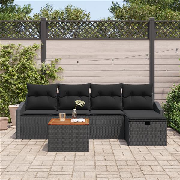 Grote foto vidaxl 6 delige tuinbankenset met kussens poly rattan zwart tuin en terras tuinmeubelen