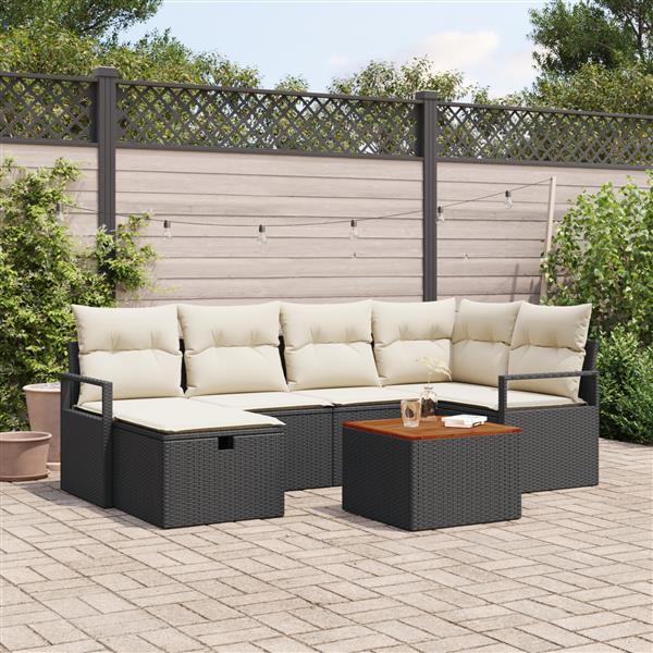 Grote foto vidaxl 7 delige tuinbankenset met kussens poly rattan zwart tuin en terras tuinmeubelen